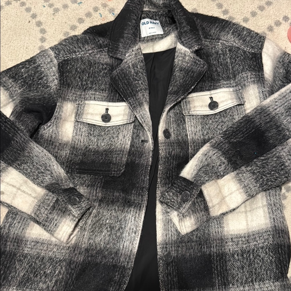 Old Navy Gray and White Fuzzy Jacket